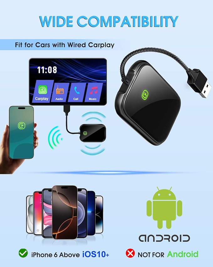 Wireless CarPlay Adapter - Fast & Stable Connection for Carplay Wireless Adapter Convert Factory Wired to Wireless CarPlay Dongle Plug & Play Car Play Fit for iPhone iOS 10+ (Black)