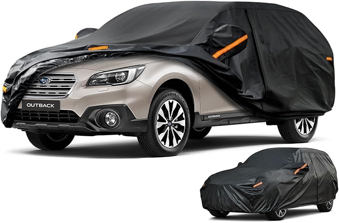 Kayme 7 Layers SUV Car Cover Custom Fit for Subaru Outback (1994-2025) Waterproof All Weather for Automobiles, Outdoor Full Cover Rain Sun UV Protection.Black