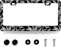 Black White Tropical Leaf License Plate Frame License Plate Stainless Steel Auto Parts License Plate Decorative with Screws Size 12.3" x 6.3" for Men Women