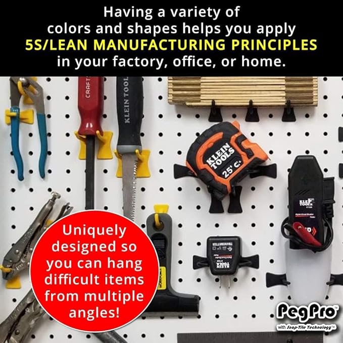 PegPro® J Hooks Kit for Standard “Wood Fiber” pegboard – Durable Plastic Pegboard Hooks - for Garage, Kitchen, Craft Room, and More (J Hook - 24 Pack, Red)