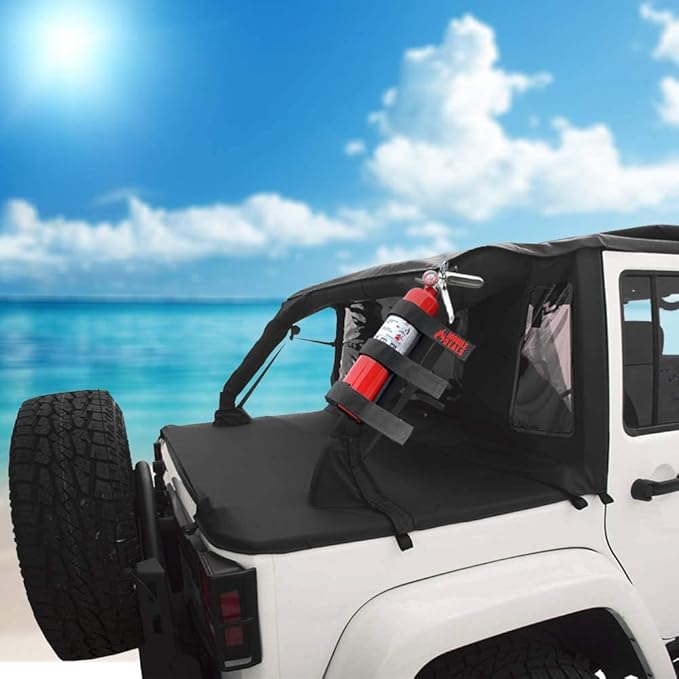 Dry Chemical 2.5 Pounds lbs Fire Extinguisher with Vehicle Bracket and Mobile Deals Adjustable Roll Bar Holder Mount Compatible with Jeep Wrangler Unlimited, CJ, JK, TJ - Durable Strap