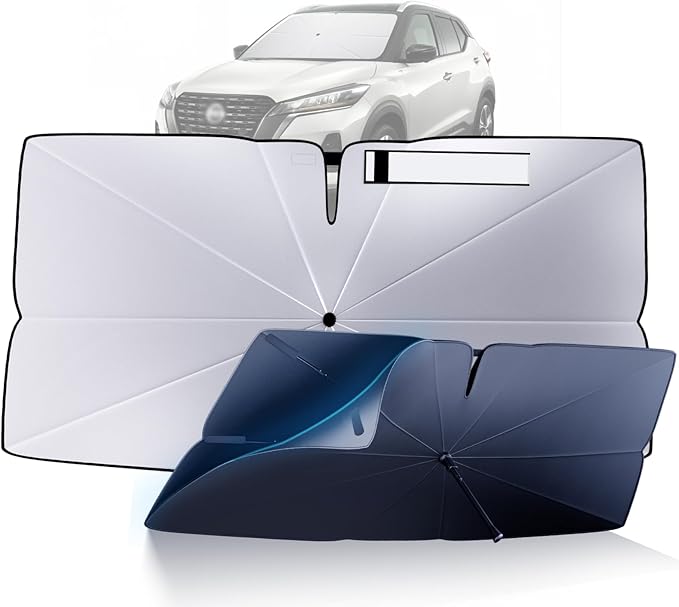 Windshield Sun Shade Umbrella: Custom Fit for 2018-2024 Nissan Kicks S/SV/SR (P15D) - Double Thickened Foldable Sunshade, Superior UV & Heat Protection, Keeps Subcompact Crossover SUV Cool