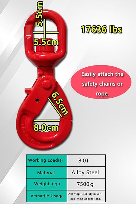 Swivel Self-Locking Hook 17636 lbs Heavy Duty Swivel Lifting Hook Swivel Lifting Hook Hoist Hook Sling Heavy Cargo 【8.0ton】