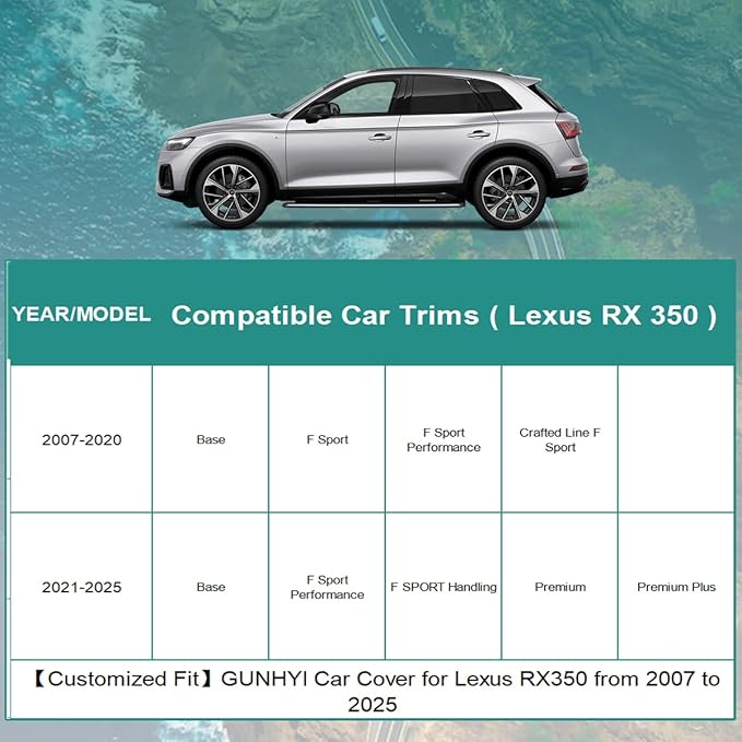 Premium Car Cover Custom Fit Lexus RX350 (2015-2025), 16 Layers Heavy Duty Car Cover Waterproof All Weather with Zipper Door for Sun Rain Snow Dust Uv Protection