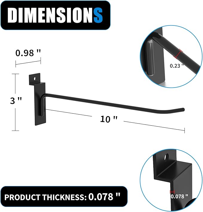 Heavy-Duty Slatwall Hooks (10 inch) - Black Metal Storage Solution - 25 Pack for Garage, Workshop, & Retail Displays