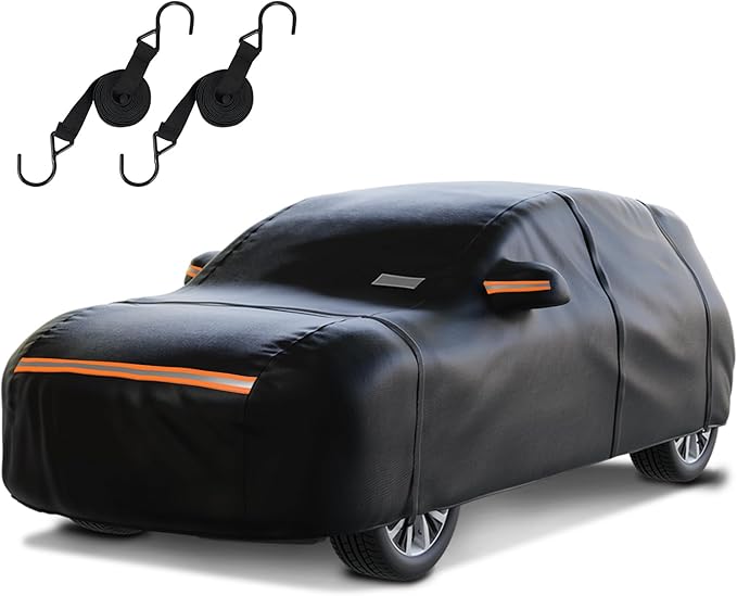 SUV Car Cover Waterproof All Weather for Automobiles，Outdoor Heavy Duty Full Exterior Covers with Zipper Door, Rain Sun Snow Dust UV Protection, Windproof Straps & Reflective Strips(Up to 201")