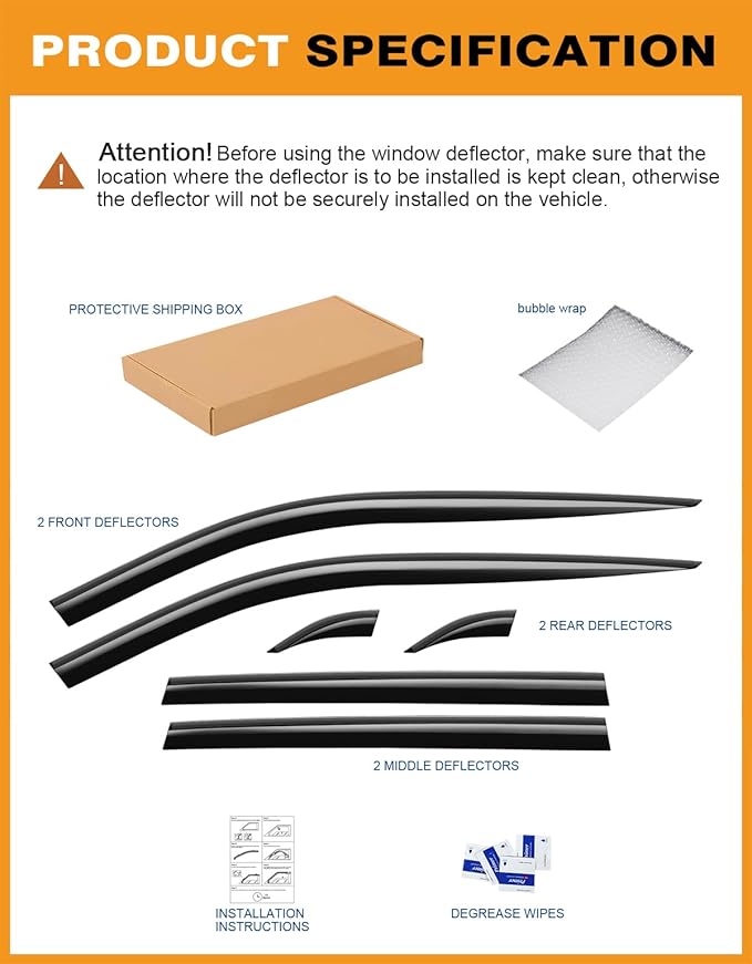 Tape-On Window Rain Guards Fit for Toyota RAV4 2019-2025 Extra Durable Window Deflectors Vent Visors Shades Exterior Car Accessories Visors Rain Guards - 6 pcs