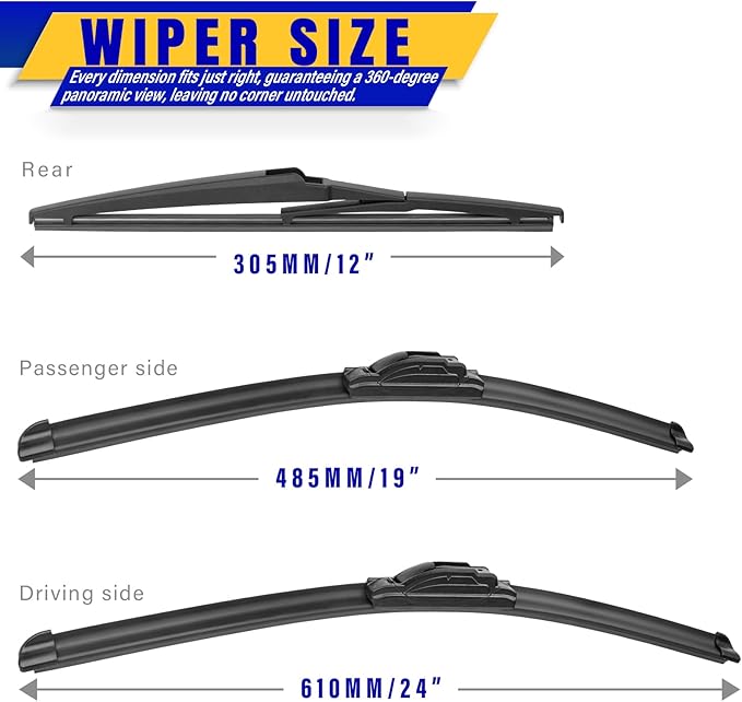 3 wipers Replacement for 2009-2018 2019 2020 Dodge Journey, Windshield Wiper Blades Original Equipment Replacement - 24"/19"/12" (Set of 3) U/J HOOK