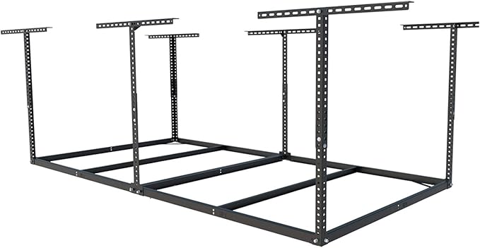 FLEXIMOUNTS 4x8 Overhead Garage Storage Rack without Decking, Storage Organization System, Heavy Duty Metal Garage Ceiling Racks, 600lbs Weight Capacity, Black