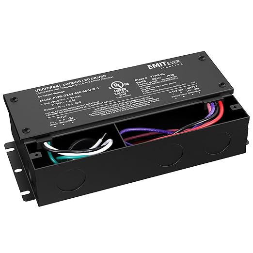 EMITEVER 60W Dimmable LED Driver, 24V Triac Dimmable Power Supply, AC to DC Transformer for LED Light, Compatible with Lutron and Leviton Dimmer, Waterproof IP67 and UL Listed, Class 2