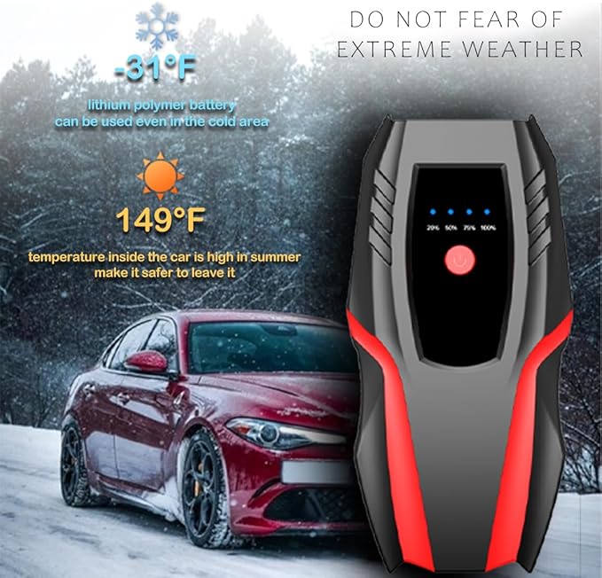12v Auto Jump Starter Peak Current 2000A (8.0L Gas and 5.0L Diesel Engine), Car Lithium Battery Charger Jumper Cable Pack, 8000mah Portable Power Bank with LED Light&USB Quick Charge