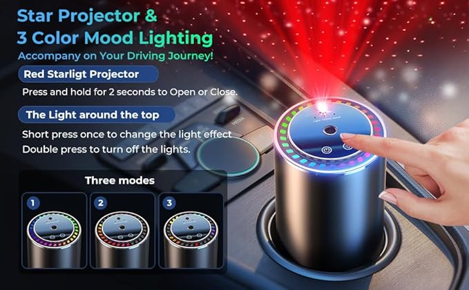 Smart Car Air Fresheners, New Smell Experience Car Freshener Essential Oil Diffuser, Adjustable Concentration, Auto On/Off, Built-in Battery, Each Bottle of Perfume Lasts 120 Days-Ocean