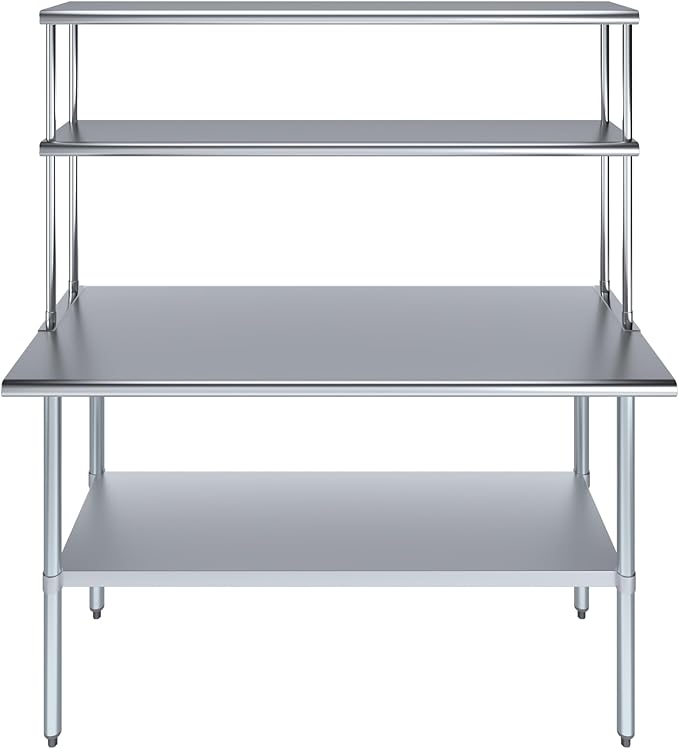 Amgood Stainless Steel Work Table Double Tier Overshelf | Metal Kitchen Prep Table & Shelving Combo (24" x 60" Work Table + 12" Overshelf)
