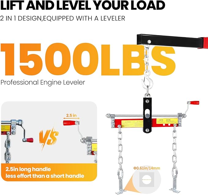 2 Ton Engine Hoist, Folding Cherry Picker Engine Hoist with Engine Leveler for Hoist and 6 Casters, Heavy Duty Hydraulic Shop Crane, Engine Crane Lifter for Workshops Garage Warehouse, Red