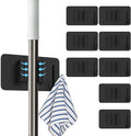 8 Pack Stainless Steel Mop Clips – Heavy Duty Wall Mounted Broom Holders, Rustproof & Tool-Free Install with Back Adhesive or Glue for Home and Garage