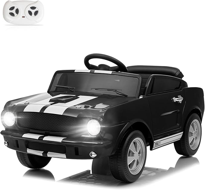 Winado 12V Licensed Shelby Electric Car for Kids, Battery Powered Ride On Toy for Toddlers with Remote Control, Upgrade Panel, Bluetooth, Shock Absorbers, Safety Belt, 3 Speeds, LED Lights - Black