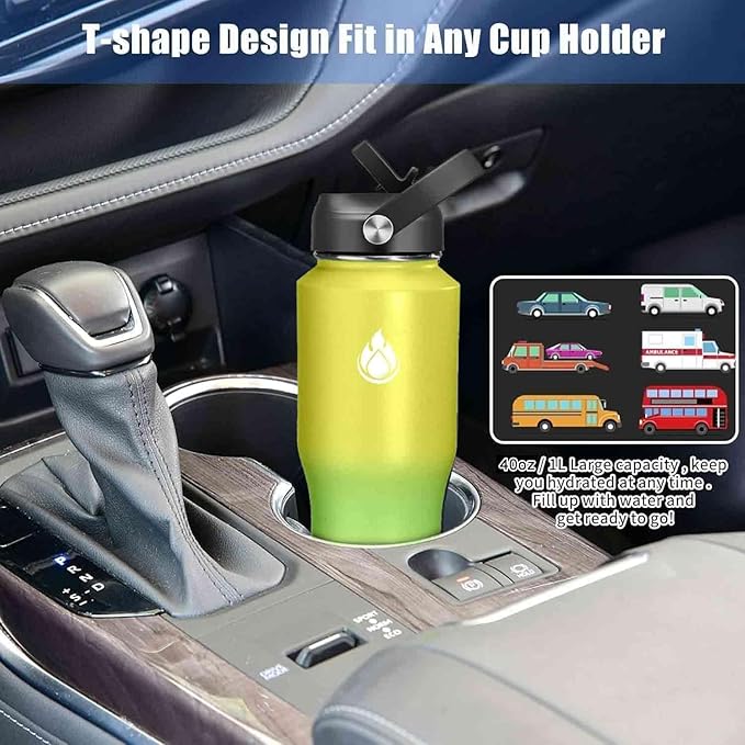 SENDESTAR 40oz Water Bottle Wide Mouth Stainless Steel Vacuum Insulated Double Wall with 2 Straw Lids Fit in Any Car Cup Holder