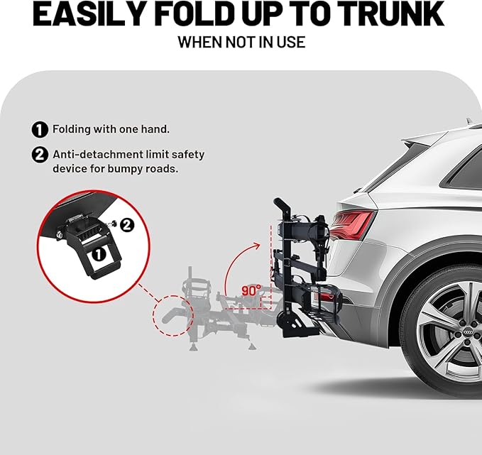 200 lbs E-Bike Rack Hitch Mount Platform Style for Cars Trucks SUVs Vans RVs, Easy Fold with One Hand, fits Bikes with Up to 5-inch Fat Tire
