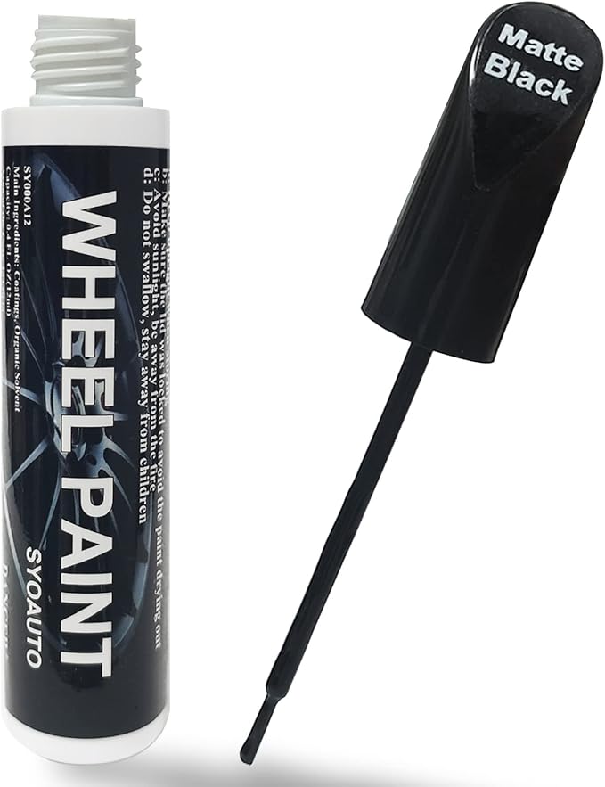 SYOAUTO Black Rim Touch Up Paint Rim Scratch Repair Pen Wheel Touch Up Paint Car Rim Paint Pen Universal Color Satin Matte Black Wheel Paint (Matte Black)