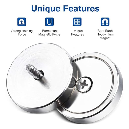 LOVIMAG Neodymium Cup Magnets,110LBS Holding Force Strong Rare Earth Magnets with Heavy Duty Countersunk Hole and Double Sided Adhensive&Stainless Screws for Refrigerator Magnet,Office Etc,Pack of 10