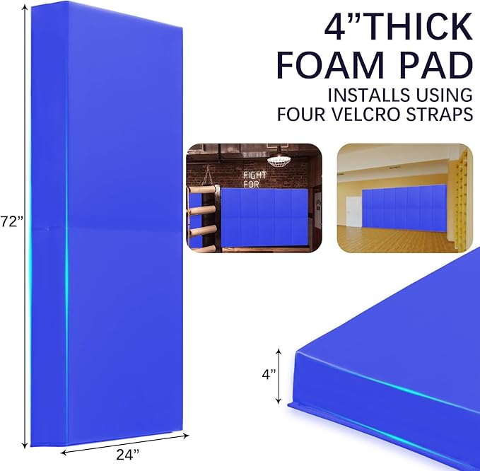 PROGOAL 60"/72" High Gym Wall Padding 2"/4" Thick Foam Basketball Court Wall Mount Protector for Garage Taekwondo Babyroom - Durable Waterproof Anti-Cushion