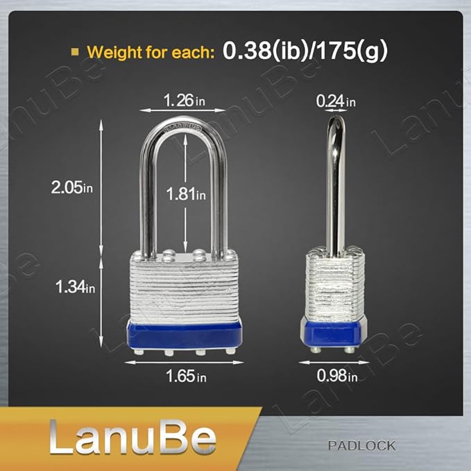 LanuBe Laminated Padlock 1-9/16inch (40mm) Long Shackle 24 Pack Keyed Alike, Blue Plastic Hoop, Bulk Locks for Warehouse, School