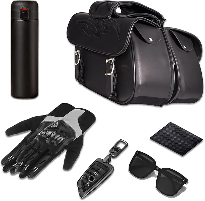 GARGOYLE BELLS Motorcycle Saddle Bags Leather Motorcycle Luggage Bag with Gun Holsters For Softails Sportsters and Choppers Waterproof Luggage Bags For Motorcycle