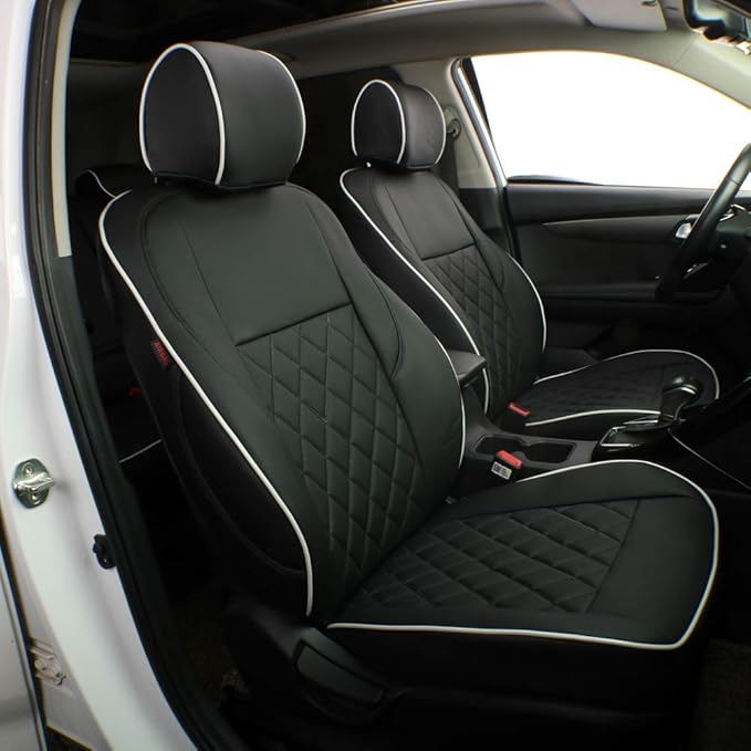 EKR Sportage Seat Covers Custom Fit for KIA Sportage Hybrid EX/SX Prestige & Plug-in Hybrid X-Line/X-Line Prestige 2023-2026 Leather Car Seat Cover Full Set-Faux Leather (Black with White Piping)