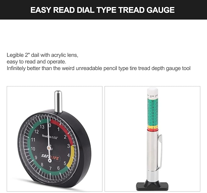 SAFELIFE Tire Tread Depth Gauge, 10 Pack Dial Type Tire Tread Depth Gauge Professional for Motorcycle, Car,Truck and Bus,Easy Reading Tyre Tread Depth Gauge in 32nds