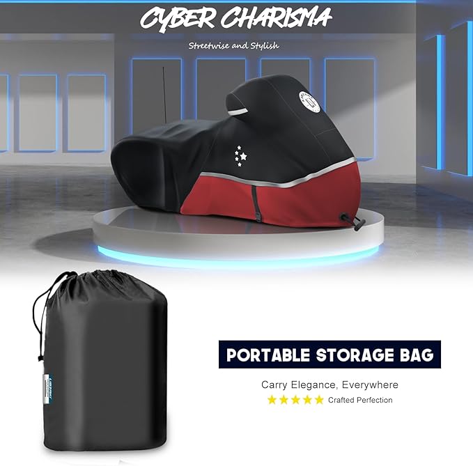 Motorcycle Cover Storage for Touring Models Harley Davidson Road King,Road Glide,Street Glide, Electra Glide,Heritage Classic,Low Rider-ST,and Most Motorcycles RED