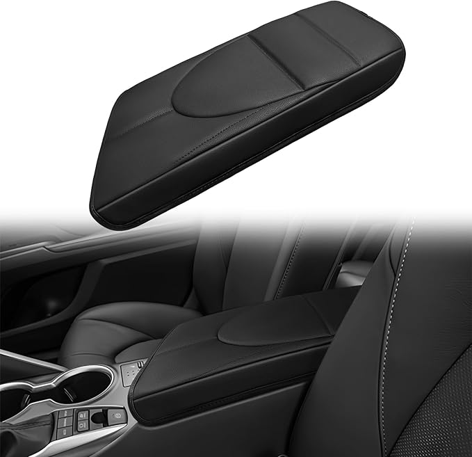 Muslogy Center Console Armrest Cover Compatible with Toyota Camry 2018-2024 Comfort Armrest Pad Arm Rest Cushion Vegan Leather Protector Regular Thick