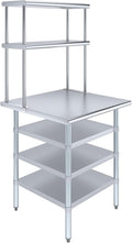 Amgood 30" x 30" Stainless Steel Work Table with 3 Shelves and 12" Wide Double Tier Overshelf | Metal Kitchen Prep Table & Shelving Combo | NSF