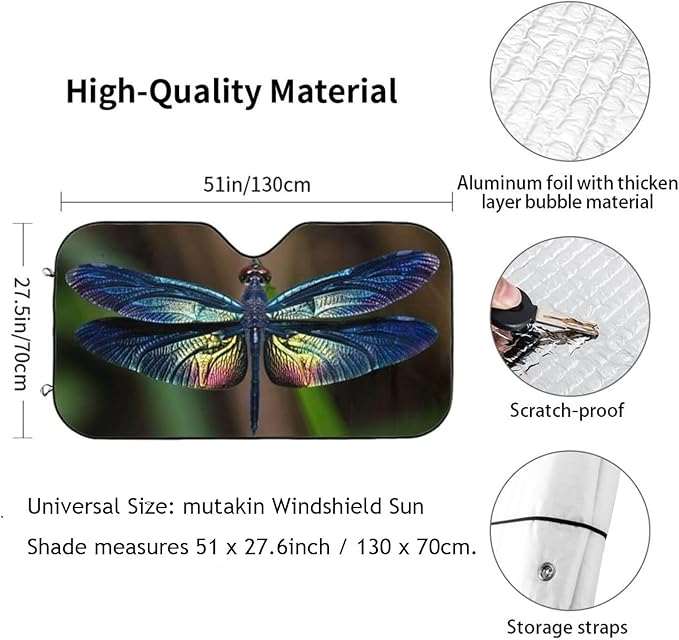 Dragonfly Car Windshield Sunshade Front Window Sun Visor Protector Foldable Shield Cover for Truck SUV