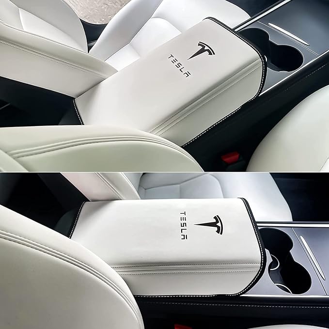 Car Armrest Cover for Tesla Model 3 Y Leather Center Console Armrest Box Cover Anti-Scratch Protector Pad Interior Accessories for Tesla Model 3 Model Y 2017-2023