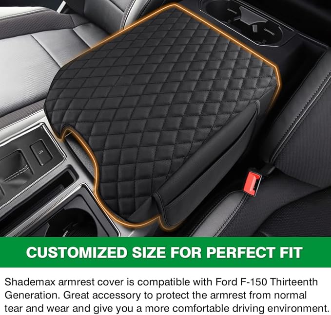 Shademax Custom Fit for Center Console Cover 2015-2020 Ford F-150 F150 / 2017-2022 F250 F350 F450 /2018-2024 Expedition Accessories Armrest Cover Cushion Pad Armrest Seat Box Protector