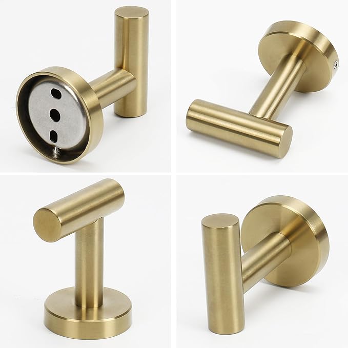 NearMoon Bath Towel Hooks- SUS 304 Stainless Steel Robe Hook Holder, Heavy Duty Coat Hook for Bathroom Livingroom Hotel Kitchen Garage, Wall Mounted (Brushed Gold, 8 Pack)