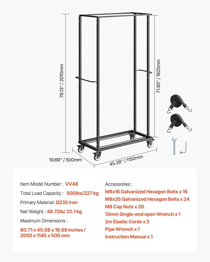 VEVOR Folding Chair Rack, 500 LBS Capacity, Heavy-Duty Chair Cart for 60 Chairs, Metal Chair Storage Dolly Chair Holder with Swivel Casters and Locking Wheels, for Party Event,Hotel,Matte Black