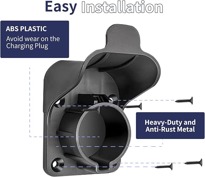 EV Charger Holder Wall Mount for SAE J1772 - Heavy Duty Electric Vehicle Connector Nozzle Holster Dock with Anti-Drop Lock, for Home, Garage, and Outdoor Use