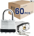 LanuBe Lock Laminated keyed Padlock (1-9/16", 40mm), keyed Alike Locks, Normal Shackle,Marked Black Plastic Hoop, Pack of 60…