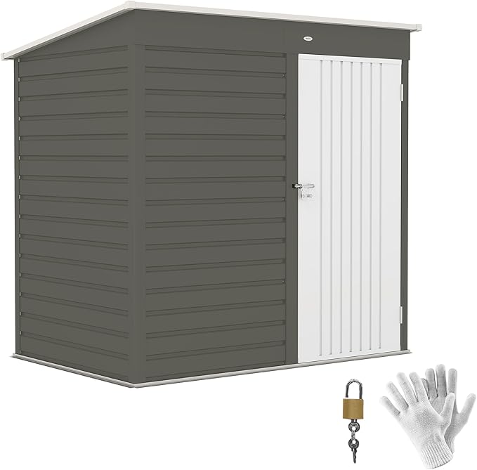 Outsunny 6' x 4' Outdoor Storage Shed, Easy to Assemble, Metal Garden Tool Shed with Lockable Door and Gloves for Backyard Garden Patio Lawn, Light Gray
