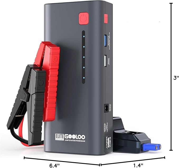 GOOLOO Jump Starter Battery Pack 3000A Peak SuperSafe Car Starter (Up to 8.5L Gas or 6.0L Diesel Engine) with USB Quick Charge and LED Light,12V Lithium Jump Box Booster Portable Charger,Gray