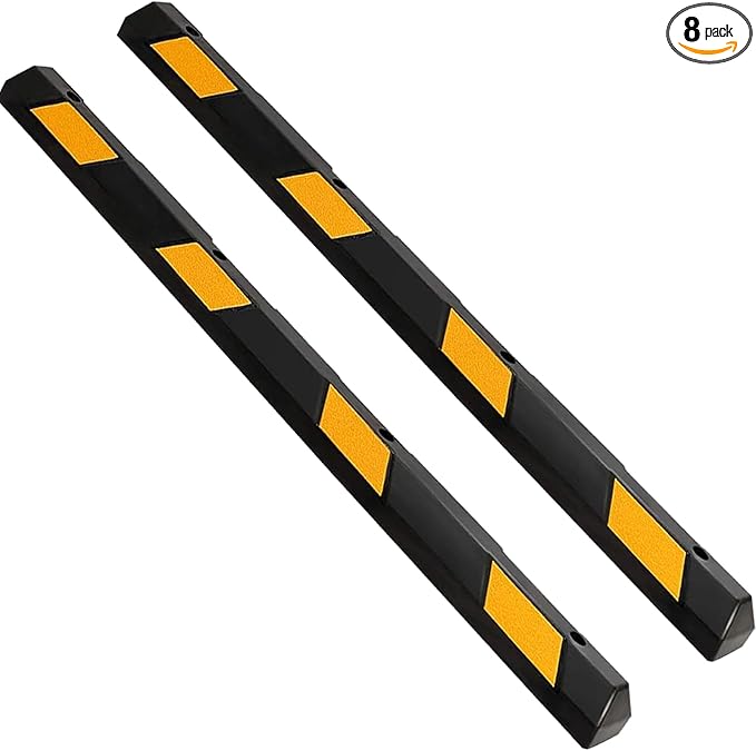 ERGOMASTER Parking Stopper for Garage,72” Rubber Parking Block with 8 High Reflective Yellow Safety Stripes for Vehicles Truck Driveway, Protect Pumpers from Cars Vans Trucks (2 Pack)