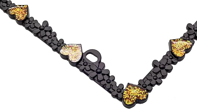 Creathome 3D Shining Daisy Heart License Plate Frame from Pure Zinc Alloy Metal Perfect Plate Holder, Matt Black with Gold Glitter, Luminously Heart