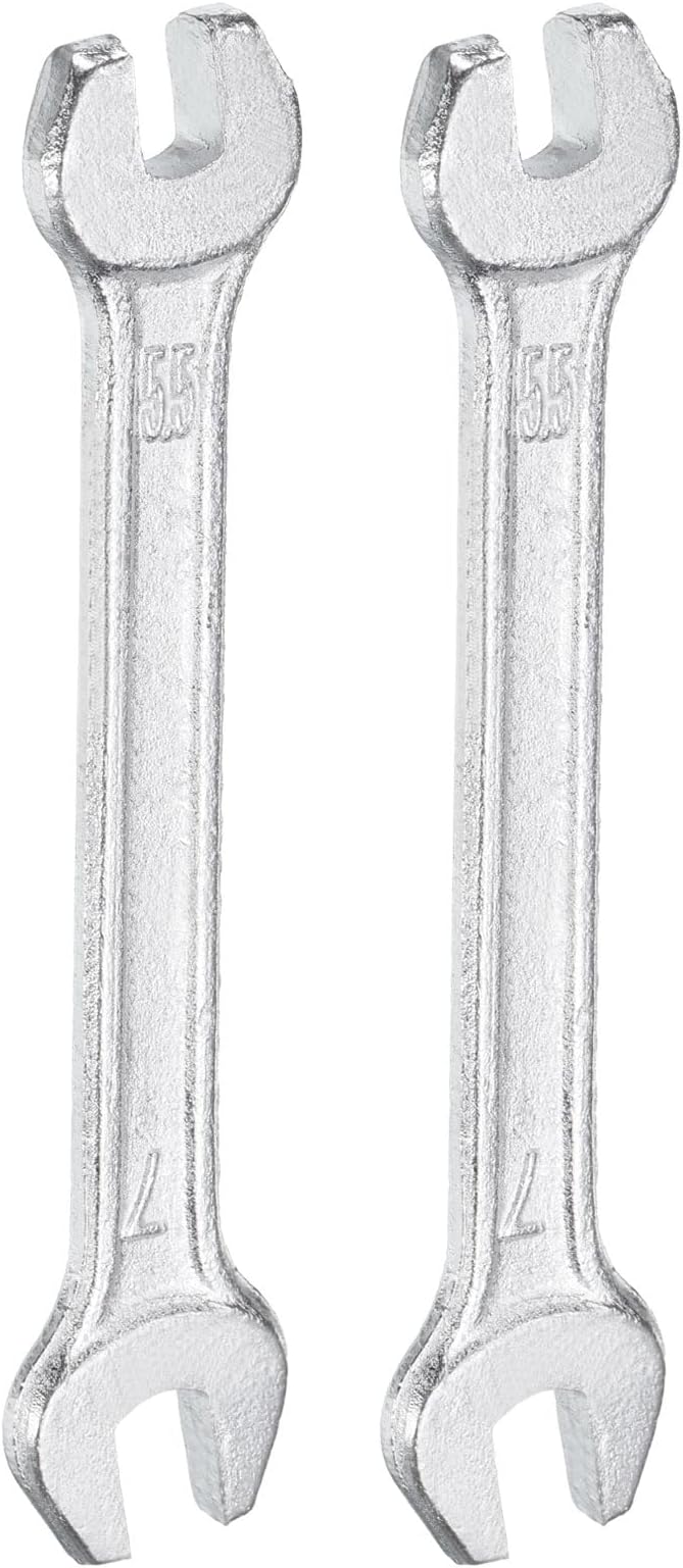 HARFINGTON 2pcs Double Open End Wrench 5.5mm x 7mm Metric 15 Degree Offset Angle Small Flat Head Wrench Galvanizing Open Ended Spanner for Automotive Repair Furniture Assembly