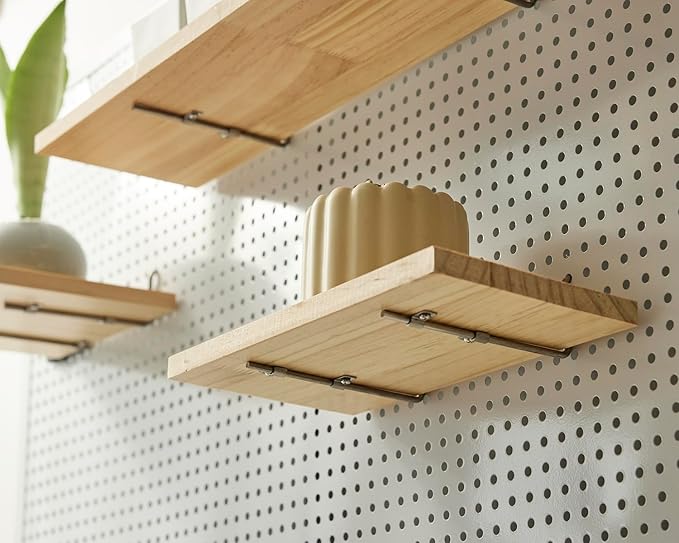 Shelves for PegBoard, Pine Wooden Pegboard Shelf Wall Organizer, Wooden Board for Walls Home, Garage Tool Storage, Office Organization, Kitchen, Craft Room,2 Pack