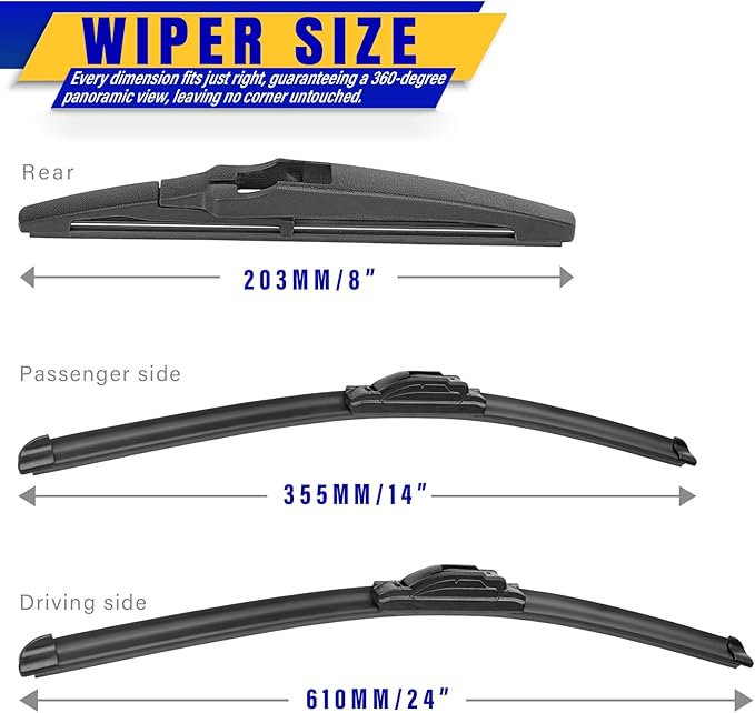 3 wipers Replacement for 2016-2021 Chevrolet Chevy Spark, Windshield Wiper Blades Original Equipment Replacement - 24"/14"/8" (Set of 3) U/J HOOK