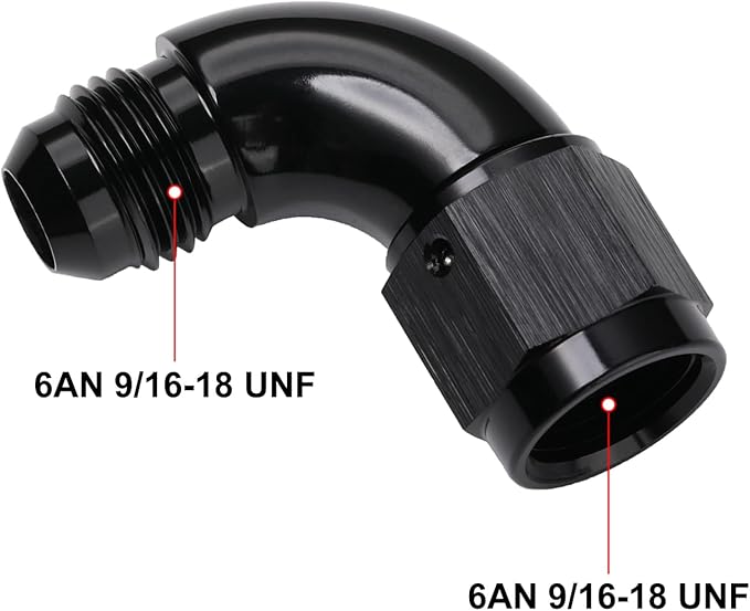 90 Degree 6AN Male to 6AN Female Swivel Full Flow Fitting Adapter Coupler Aluminum Black
