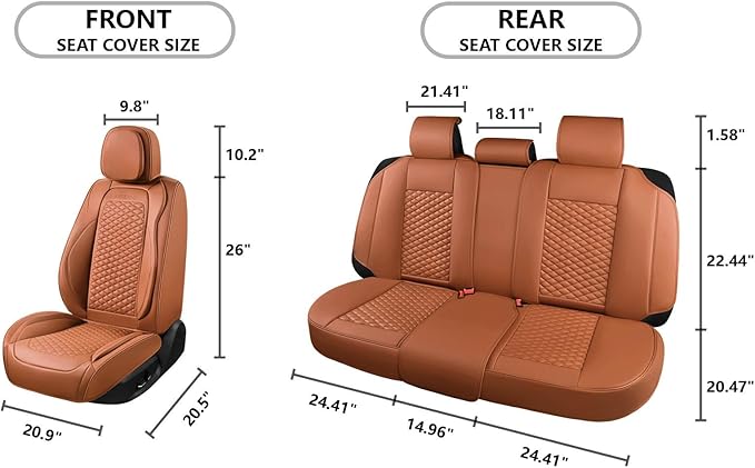 Car Seat Covers Full Set Leather Seat Covers Automotive Seat Covers Universal Car Seat Cover for Most Cars Brown