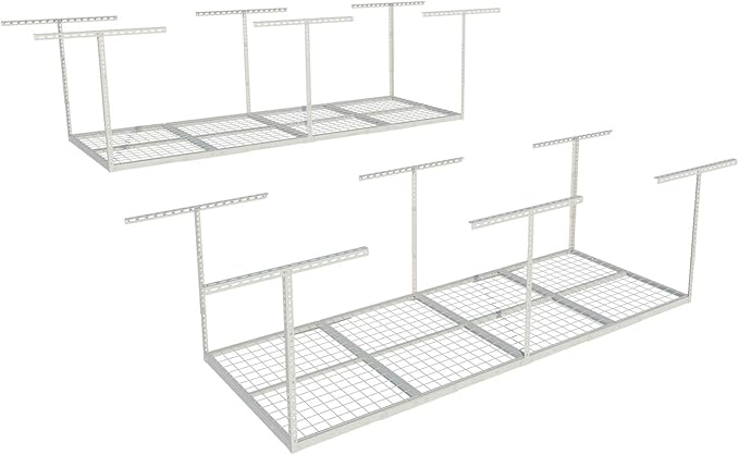 FLEXIMOUNTS 3x8 Overhead Garage Storage Rack,Adjustable Storage Organization System,Heavy Duty Metal Garage Ceiling Storage Racks,2 pack,White