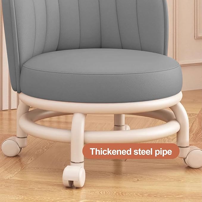 Low Rolling Stool with Backrest,Rolling Pedicure Seat,Low Stool with Wheels for Home, Office, Garage, Shop, Library (Gray)